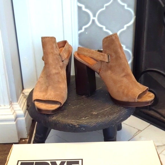 FRYE Mules SUEDE Peep toe SLINGBACK Sz 9.5 - Picture 2 of 8